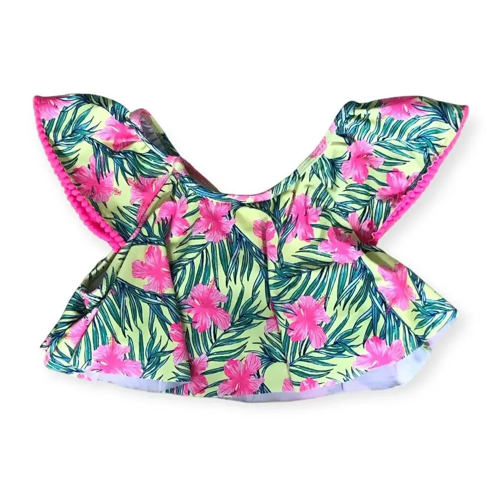 Nicole Miller New York Bikini Swimsuit Tropical Ruffle Size Large 12